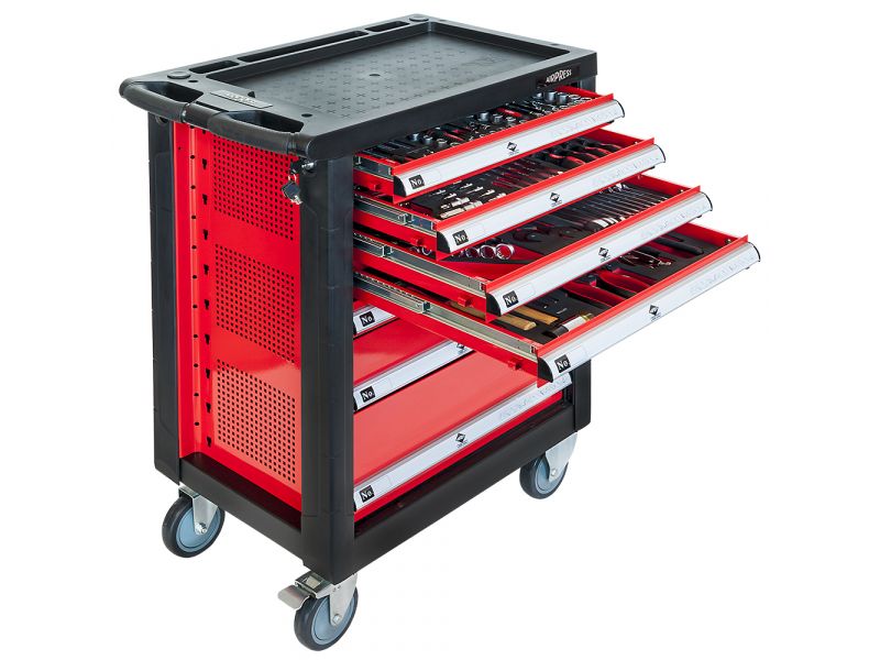 Cărucior de scule Airpress 79156, umplut, 217 piese, 7 sertare
