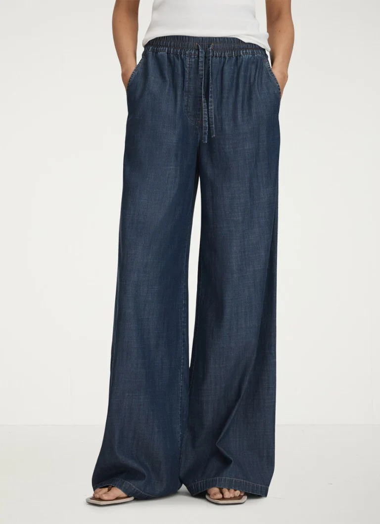 Pantaloni palazzo din chambray cu talie înaltă și croială largă, de la Reiss Carter