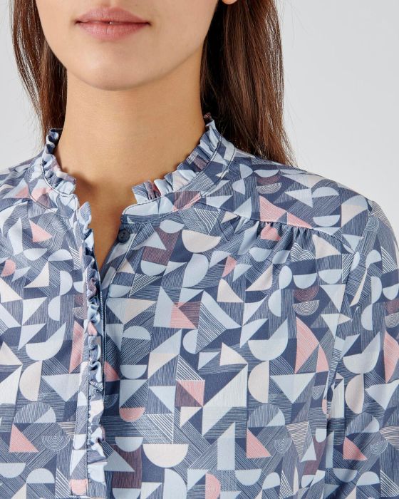 Tee-shirt volanté toucher peau de pêche, manches longues