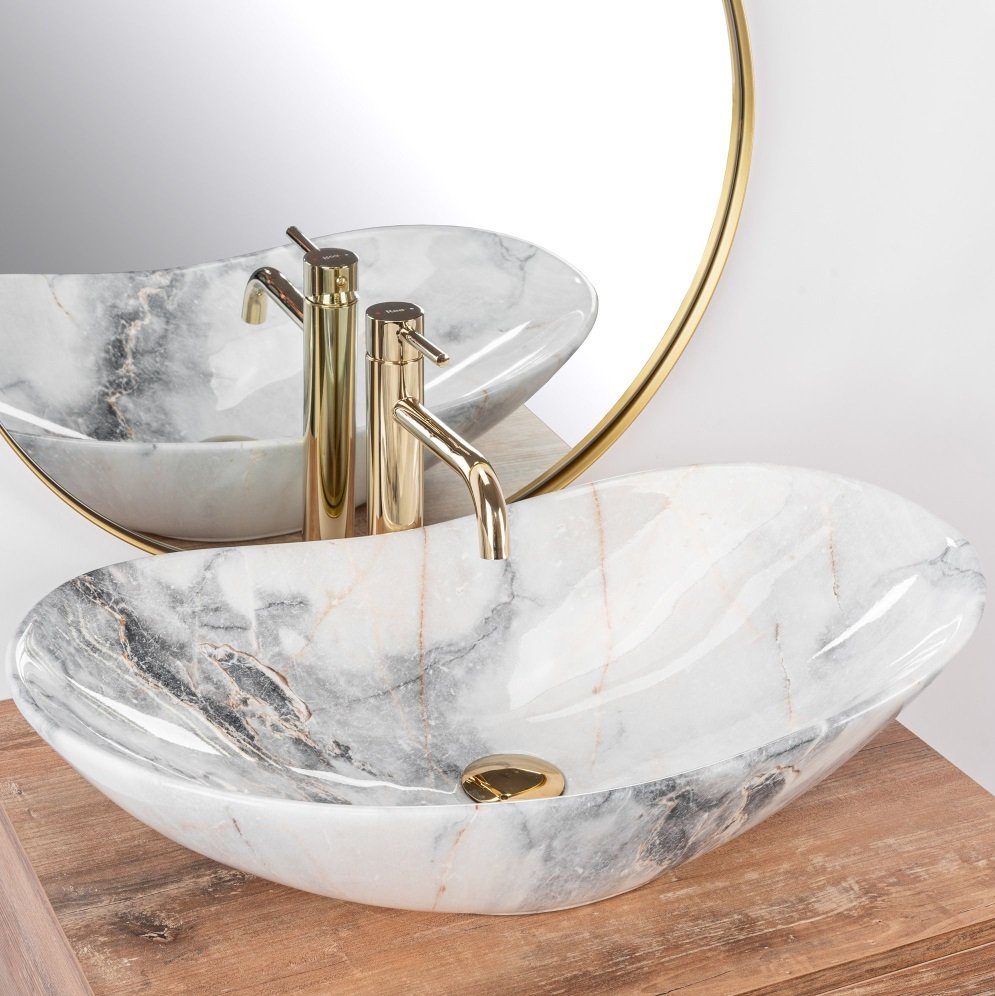 Badezimmer Rea Aufsatzwaschbecken Waschbecken Marmor Optik 60,5x36cm Royal Granit