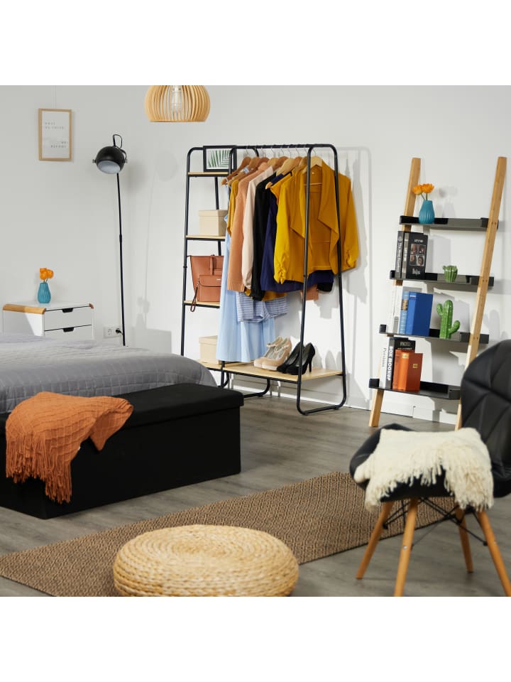 relaxdays Garderobe in Schwarz/ Natur - (B)100 x (H)150 x (T)41 cm günstig kaufen onesize