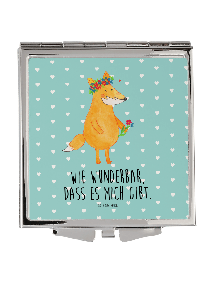 Mr. & Mrs. Panda Handtaschenspiegel quadratisch Fuchs Blumen mit... in Türkis Pastell günstig kaufen onesize