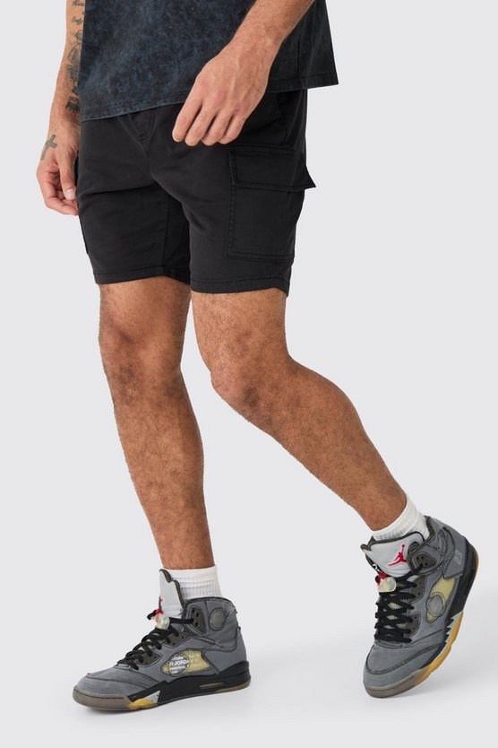 Schwarz Skinny Cargo-Shorts
