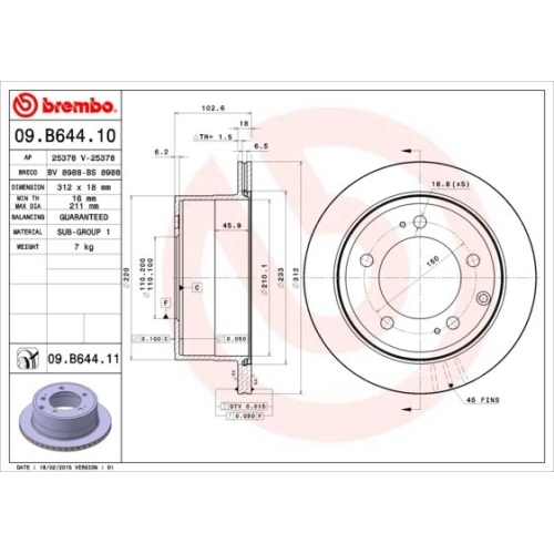 Bremsscheibe Brembo Hinterachse  1 Stück 09.B644.11 - ATU