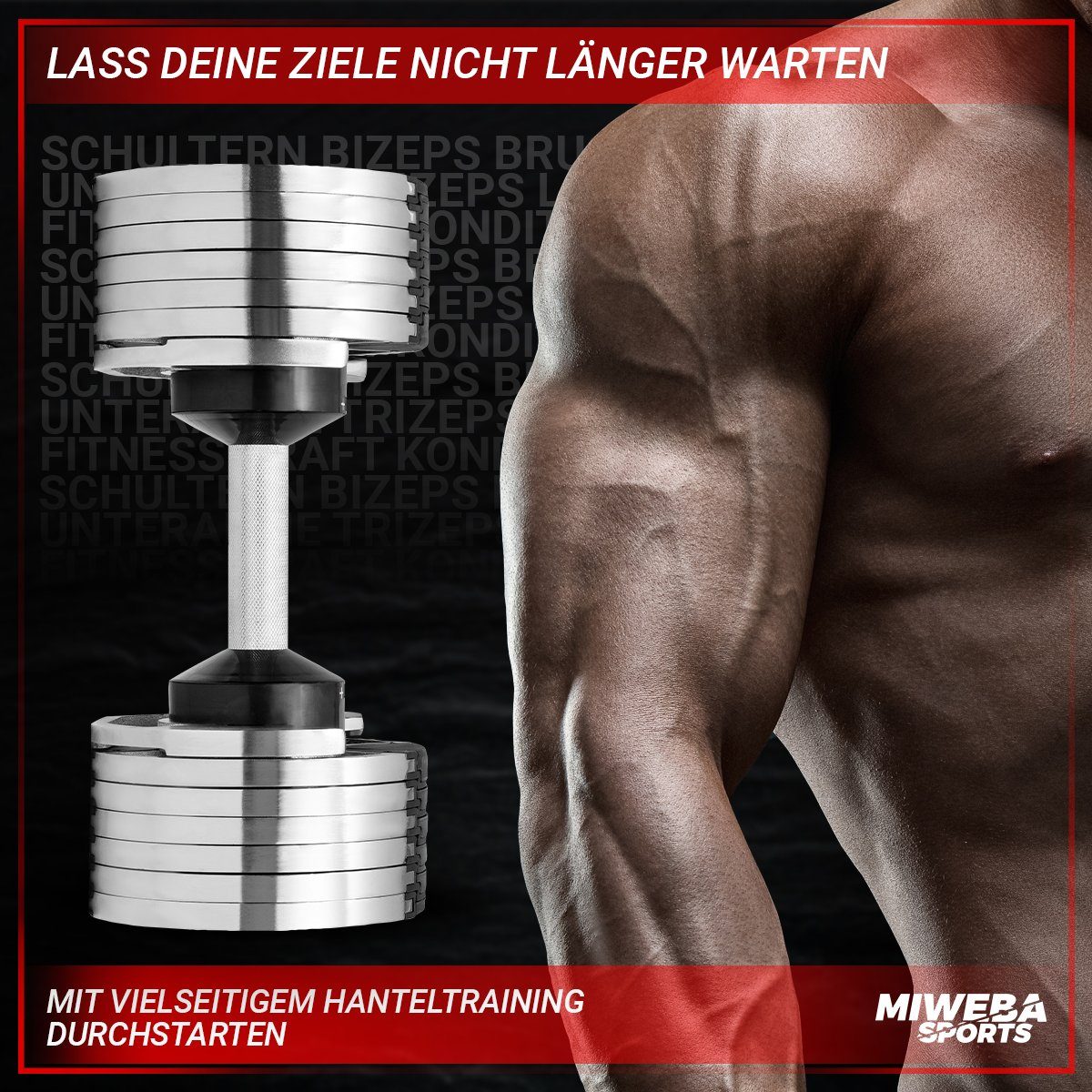 Miweba Sports Kurzhantel verstellbares Fitness Hantel Set VH100 inkl. Gestell, (Packung, 12 Gewichtsstufen, 2 – 24 kg, funktionales Verschluss-System, Stahl, Chrom Optik, platzsparend, Krafttraining, Muskelaufbau, Sport, Workout, Kurzhantelset), 12-i