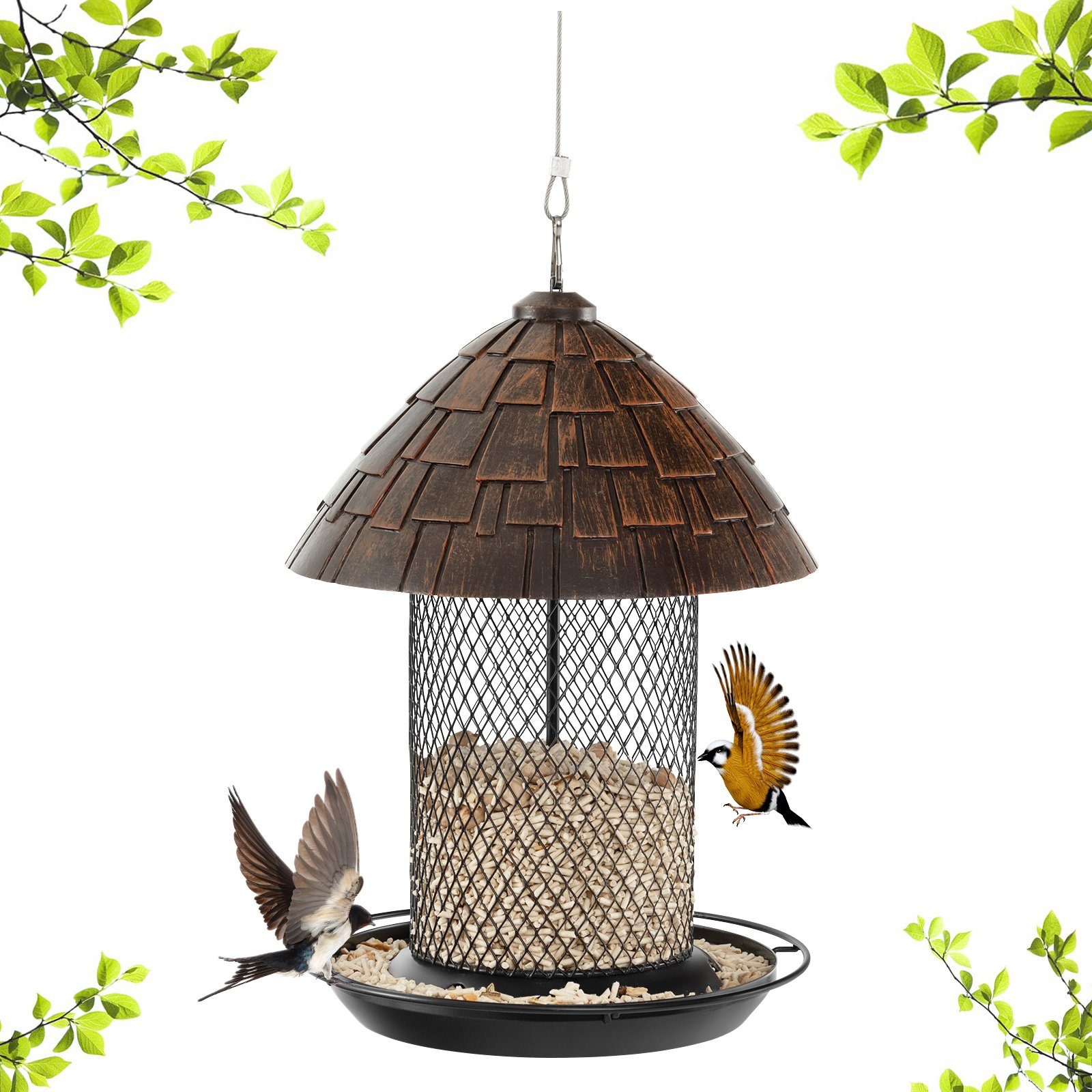 COSTWAY Futterspender, Vogelfutterhaus mit Sitzstange, 20 x 20 x 28 cm