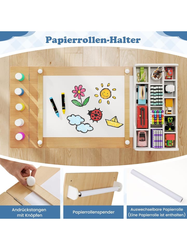 COSTWAY Kindertisch Set 3 in 1 mit Staffelei & Stauraum in Beige günstig kaufen onesize