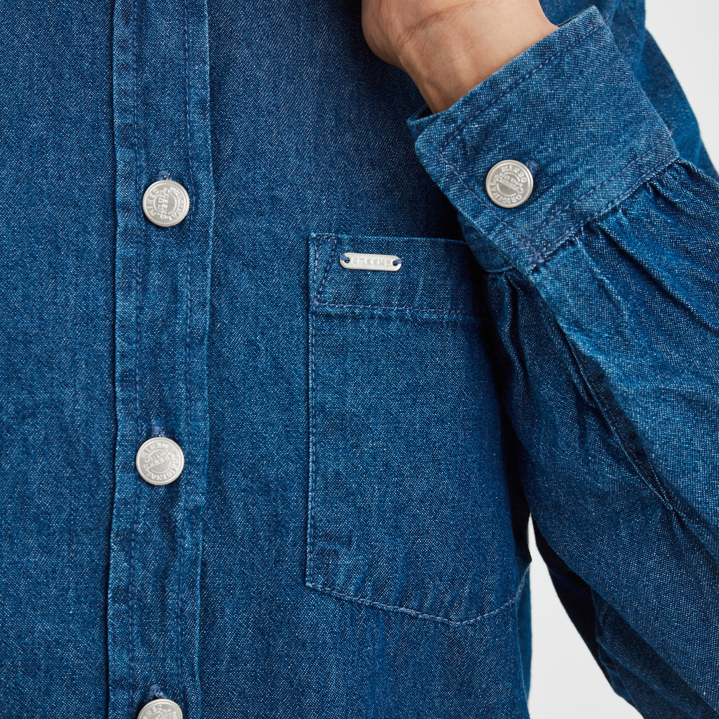 Chemise droite en jean coton Creeks denim double stone femme | La Halle