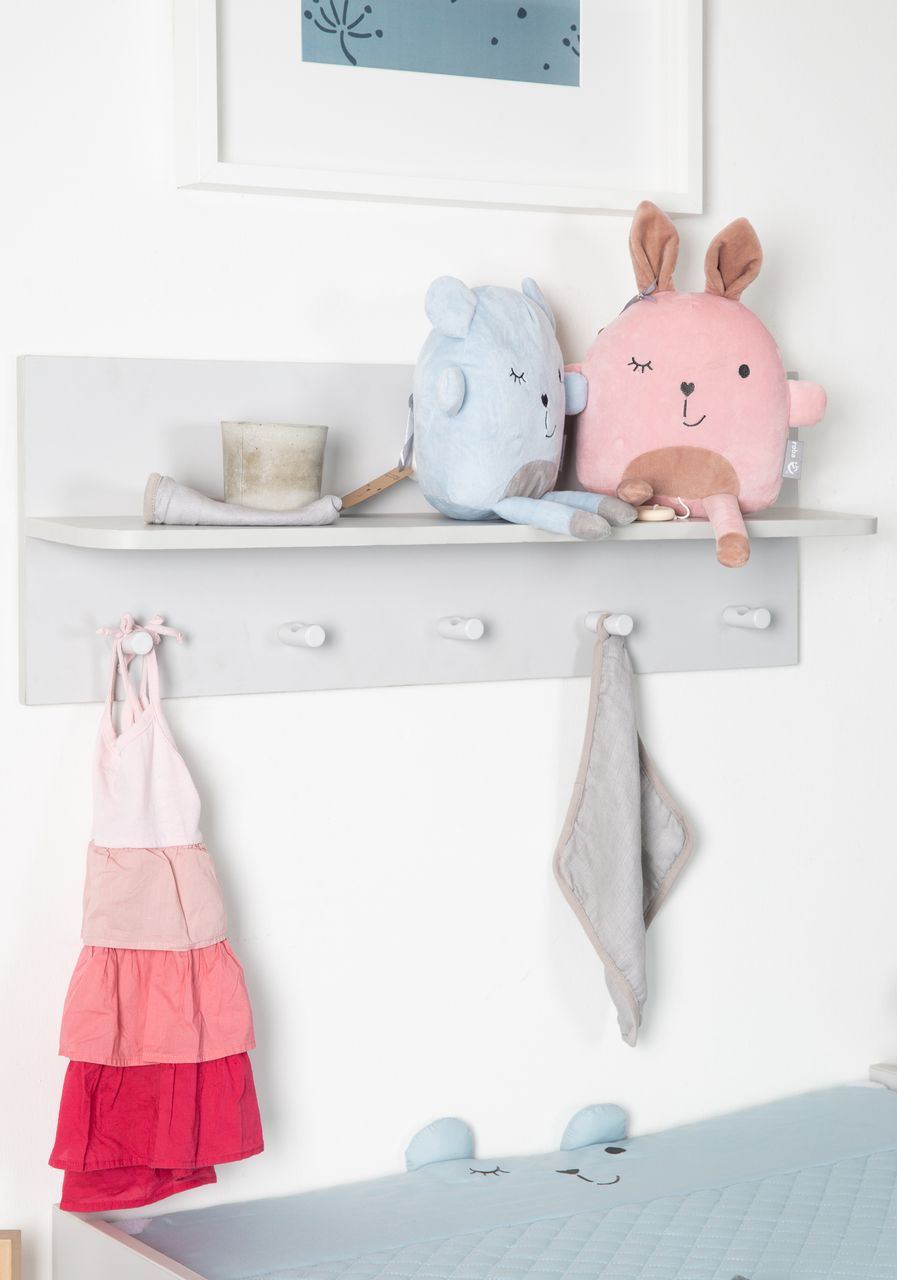 Roba Wandgarderobe 'Maren 2', Wandregal im Baby- & Kinderzimmer, 1 Ablage, 5 Haken, Lichtgrau, Weiß