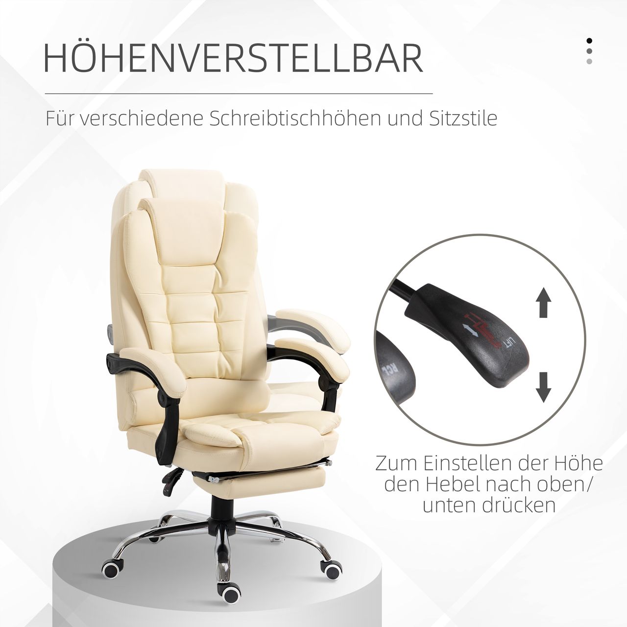 HOMCOM Chefsessel Bürostuhl mit Fußstütze, Schreibtischstuhl mit Neigefunktion