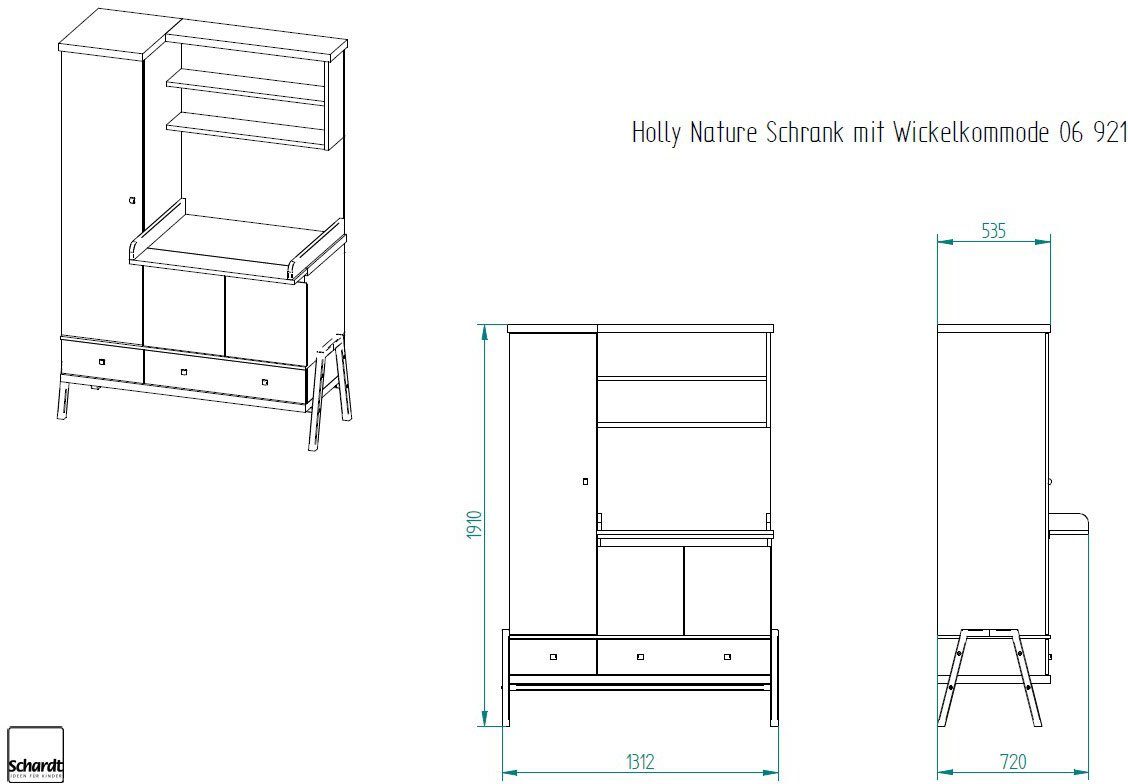 Schardt Kinderkleiderschrank Holly Nature mit Wickelkommode inkl. Umbaukit zur Sitzbank; Made in Germany