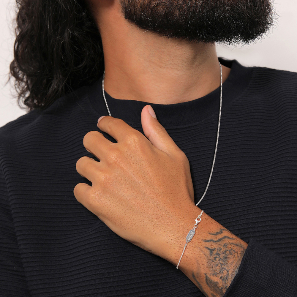 KUZZOI KUZZOI Ensemble de Bijoux Hommes Set cordon basique en argent sterling 925 Bijoux