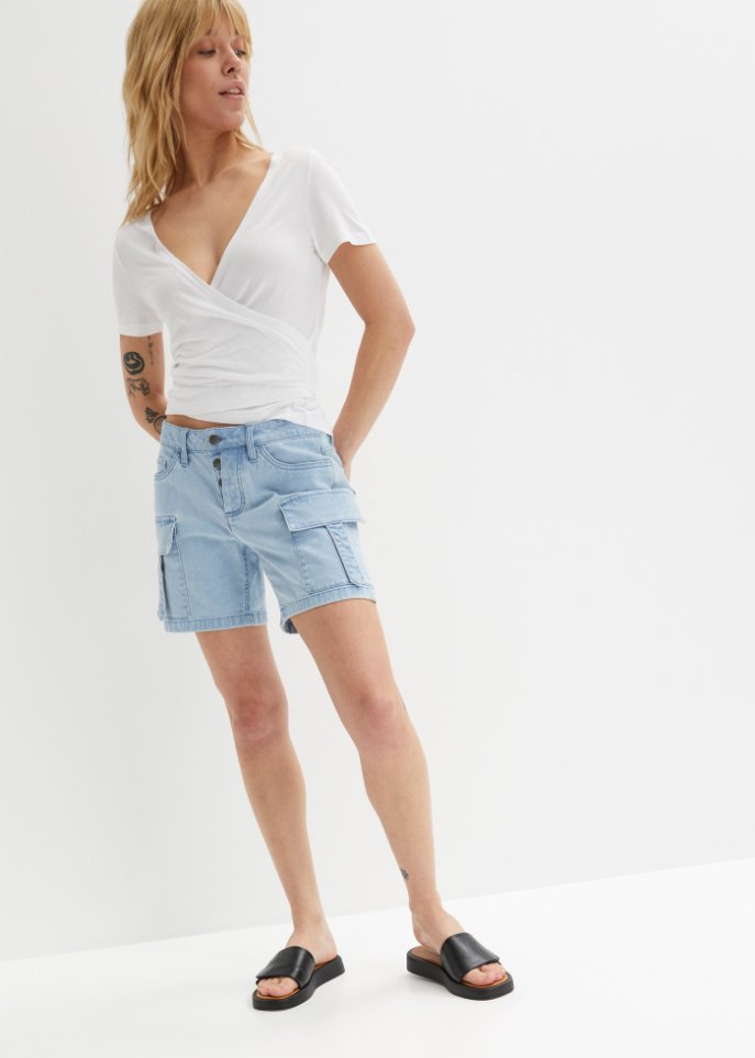 Jeans-Shorts mit aufgesetzten Taschen