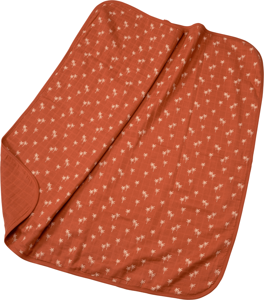 Decke aus Musselin mit Palmen-Muster, braun, ca. 1 x 1 m, 1 St
