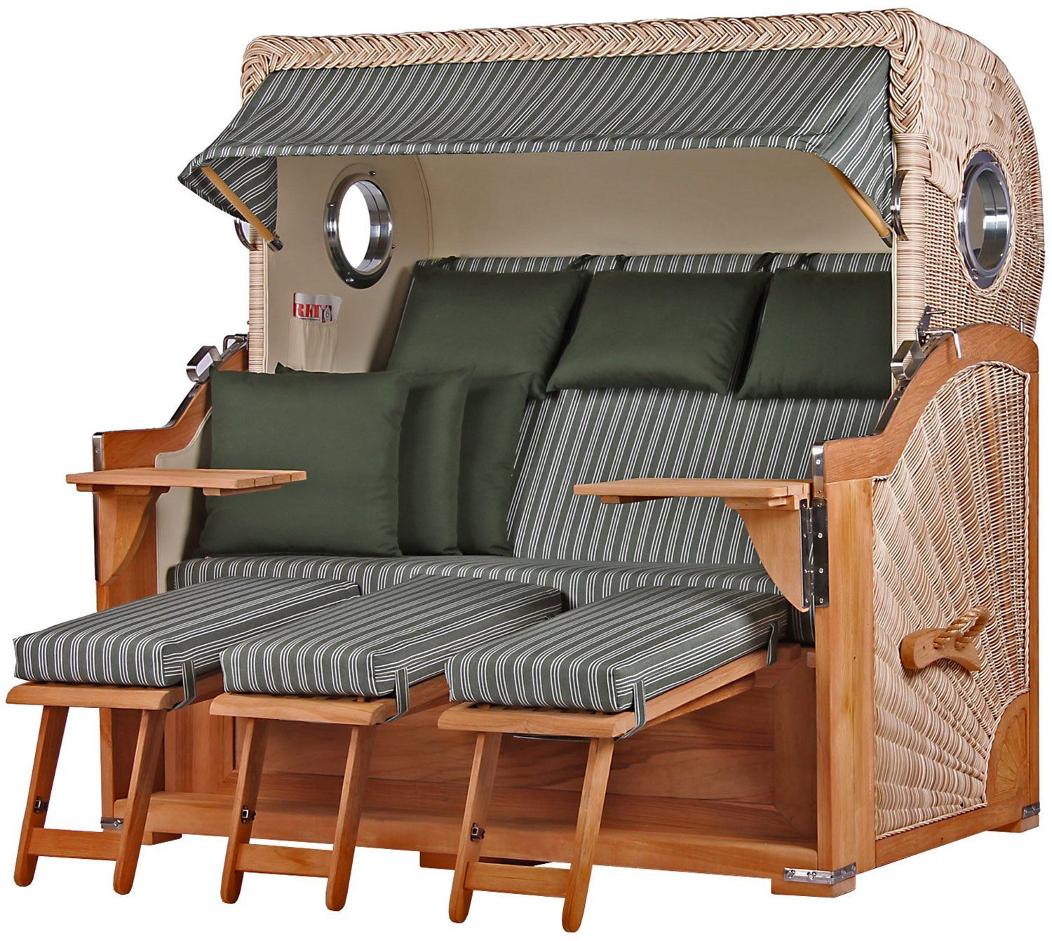 bene living Strandkorb Königssee 3-Sitzer Teak - PE shell - Modell 504, BxTxH: 170x95x170 cm, Volllieger ca. 175 Grad, Ostsee-Strandkorb, inkl. Liftersystem und Bullaugen