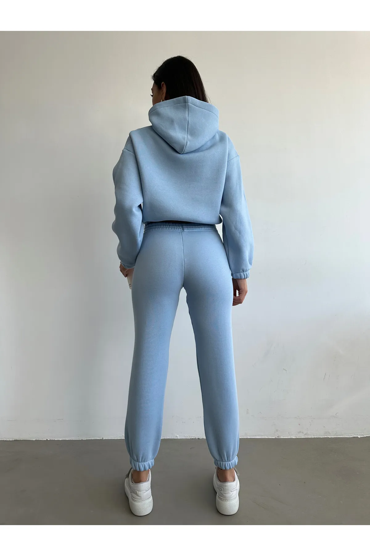 BEJNA  Blaues Basic-Trainingsanzug-Set für Damen aus Baumwolle mit Fleece-Innenseite