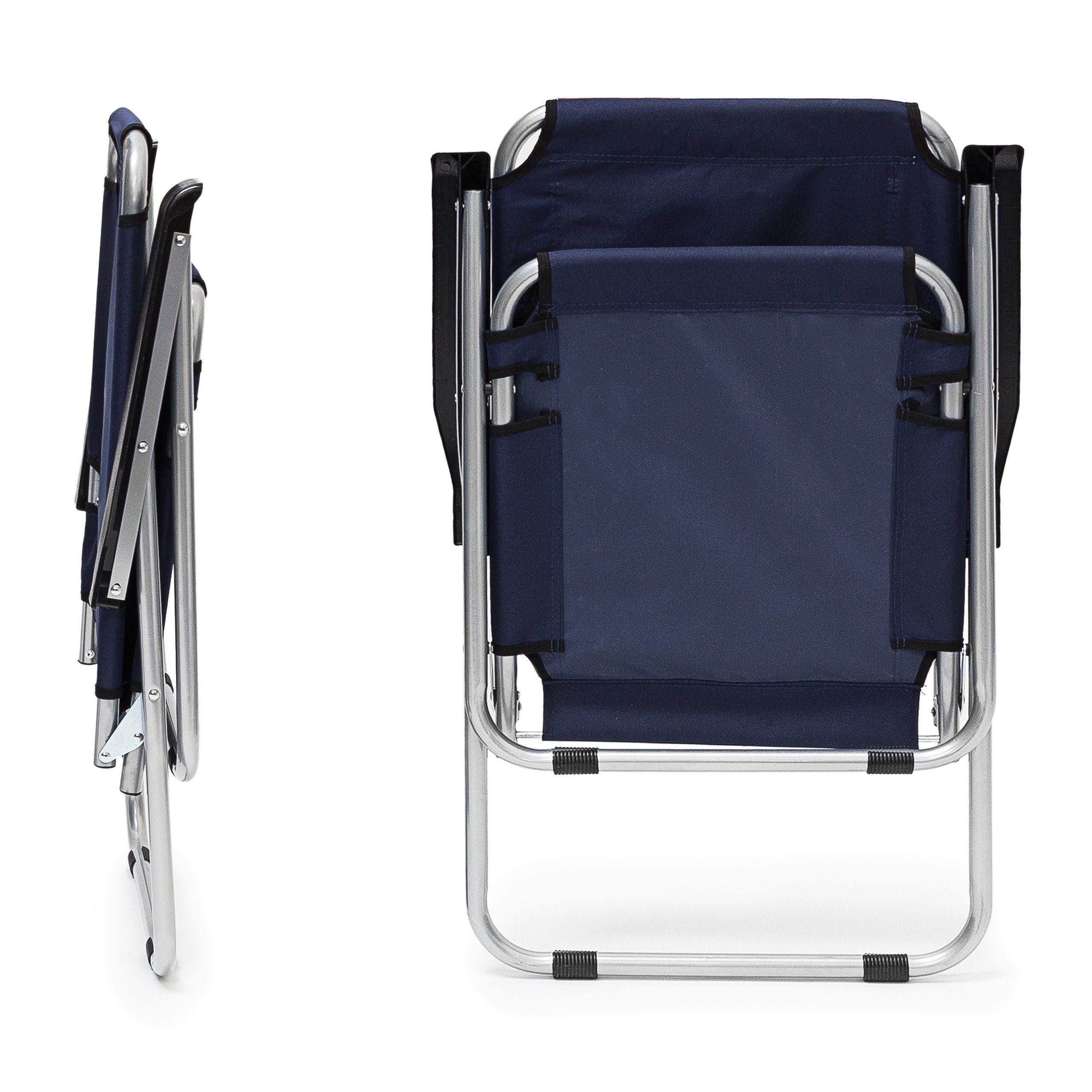 relaxdays Campingstuhl Campingstuhl 2er Set mit Armlehne, Dunkelblau
