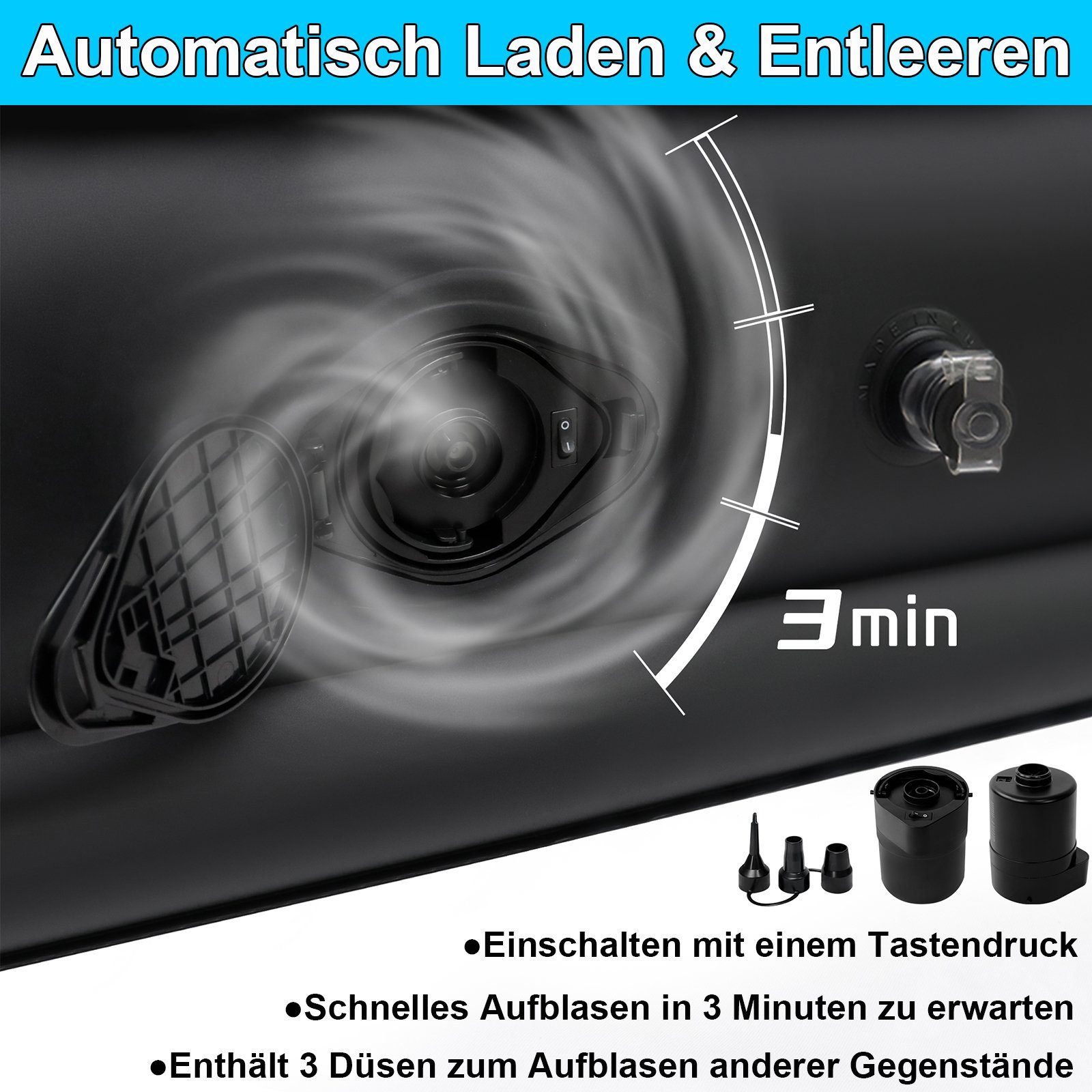 UISEBRT Luftbett Aufblasbar Matratze PVC Luftbett Selbstaufblasend + Elektrischer Pumpe, Aufblasbar Luftmatratze max 300kg für Innen Außen