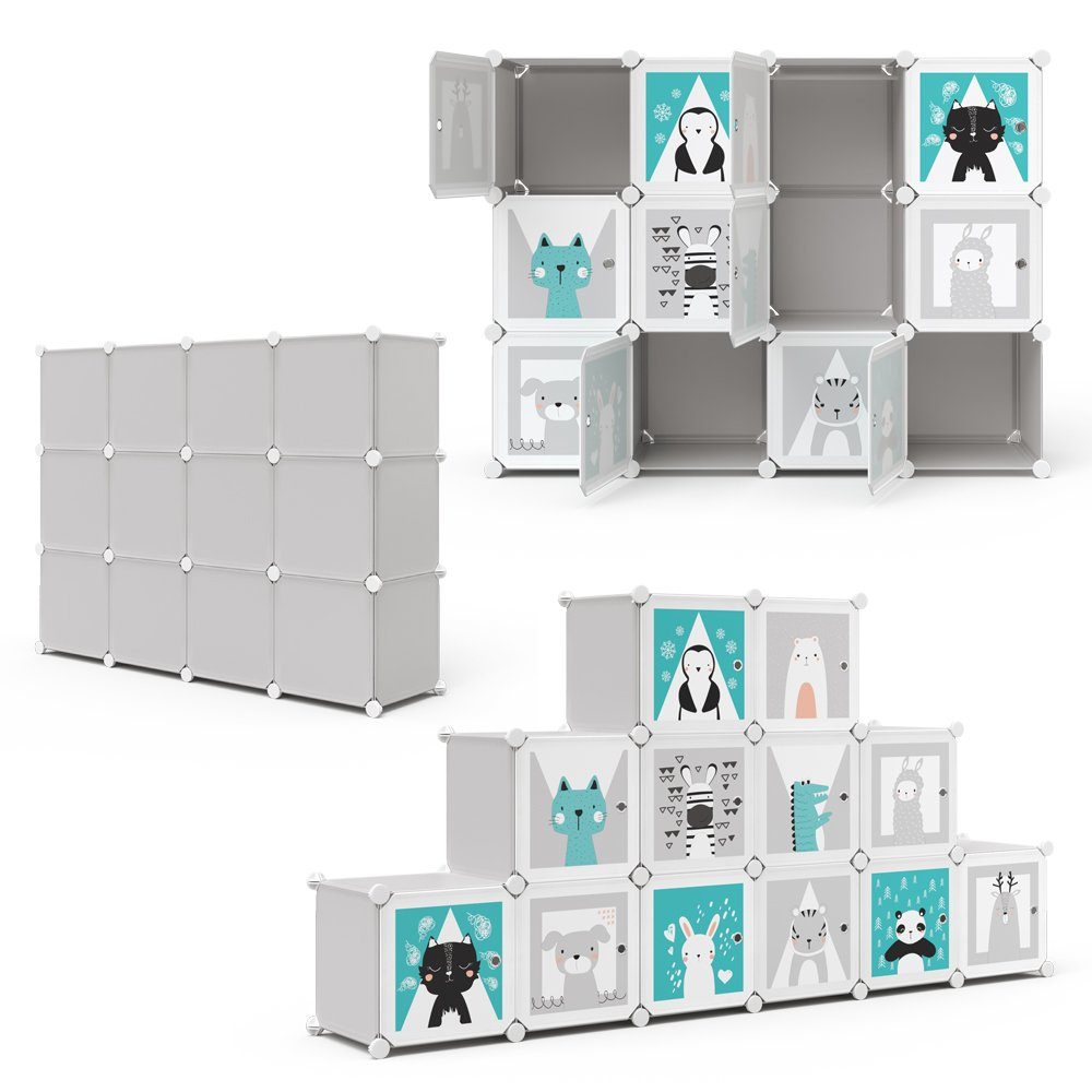 Vicco Bücherregal Kleiderschrank Steckregal Andy grau modular 12 Fächer