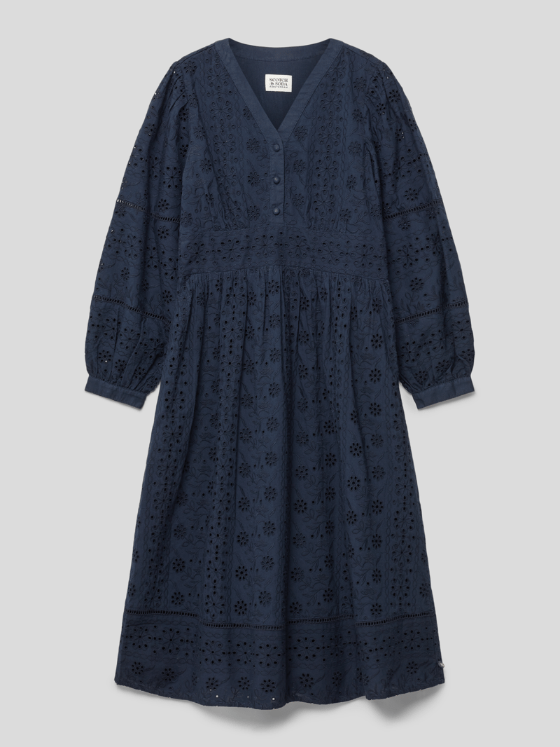 Kleid mit floralen Lochstickereien in marineblau