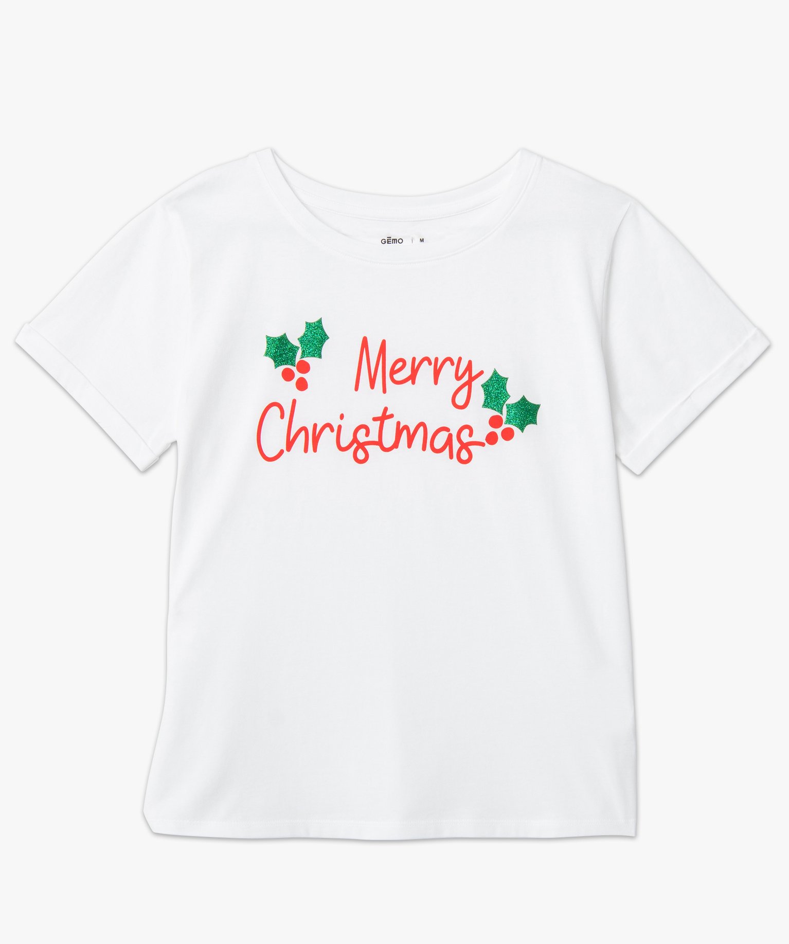 Tee-shirt femme à manches courtes spécial Nol blanc | GEMO