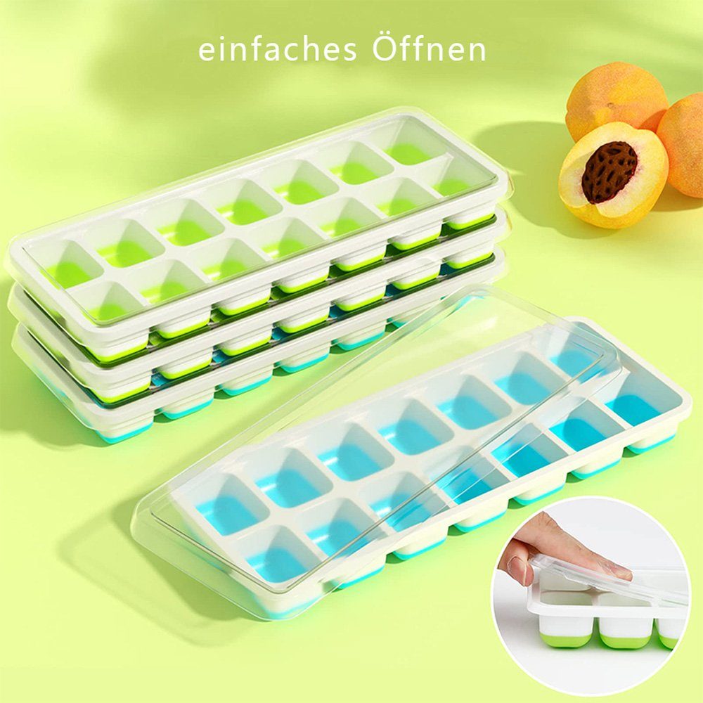 Sarfly Eiswürfelbehälter Eine Packung mit vier Silikon-Eiswürfelformen, 14 Schlitze pro Form