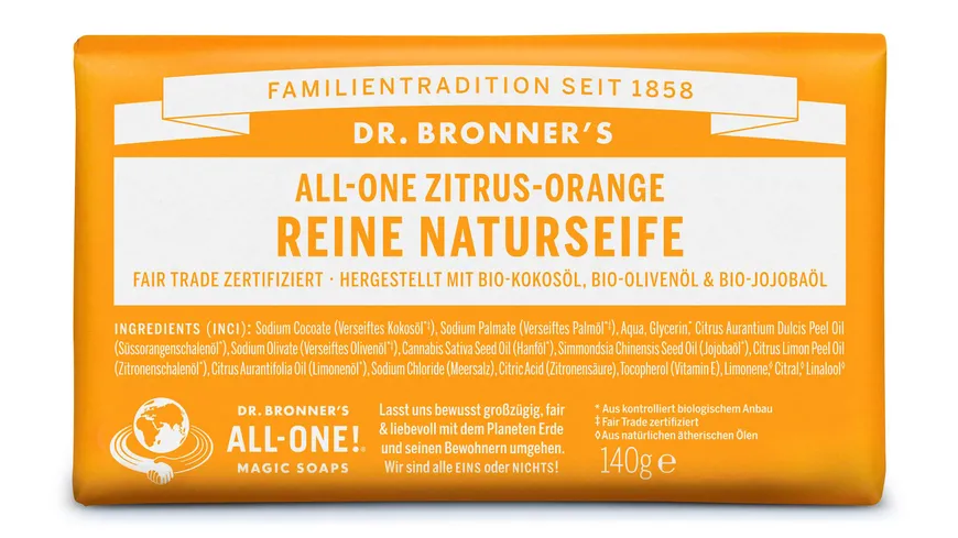 DR. BRONNER'S reine Naturseife Zitrus-Orange 140 g