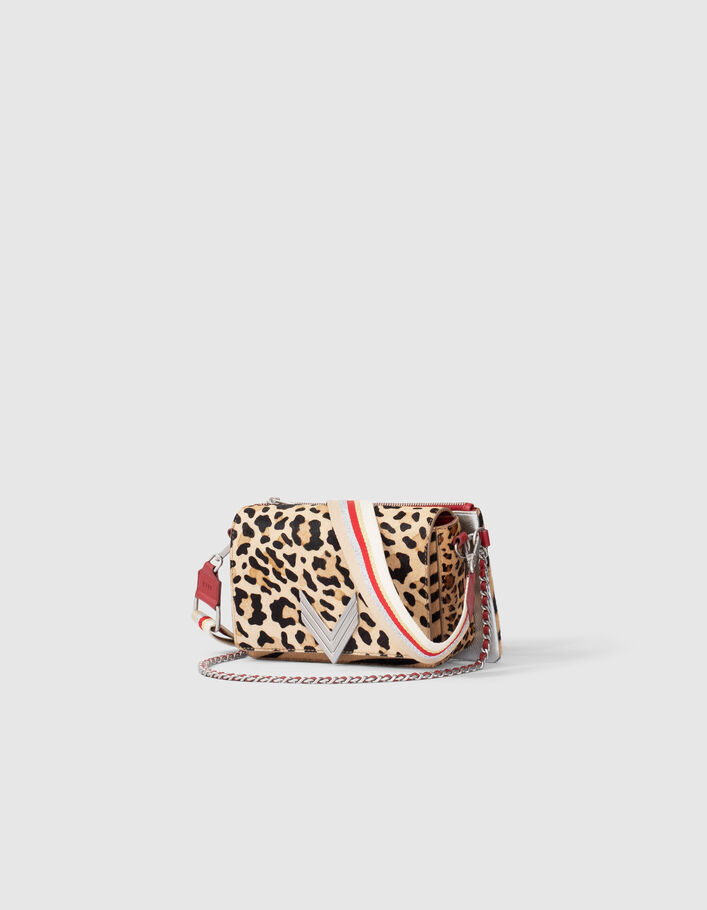 Le 111 Amy cuir d'agneau argenté et cuir de vachette effet pony léopard femme