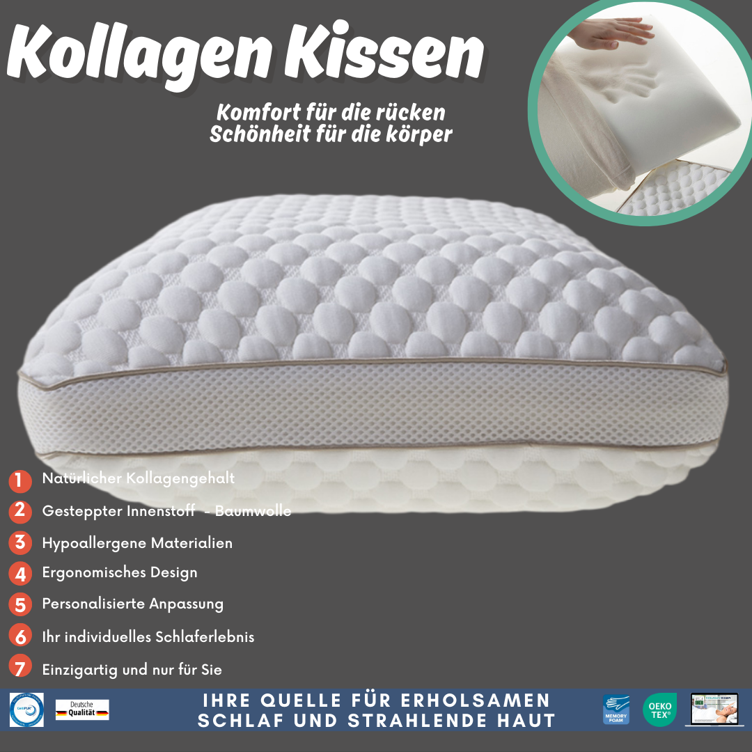 Arga Home Nackenstützkissen Orthopädisches Kopfkissen Kollagen Kissen Nackenkissen 60x40