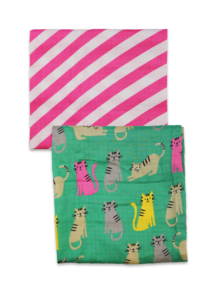 Toby Tiger Mulltücher im Doppelpack mit Kätzchen Print in grün günstig kaufen 0