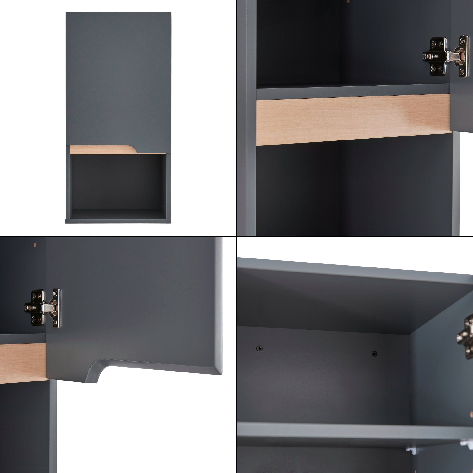 en.casa Hängeschrank Bergkamen 60 x 30 x 30 cm Grau / Holzfarben