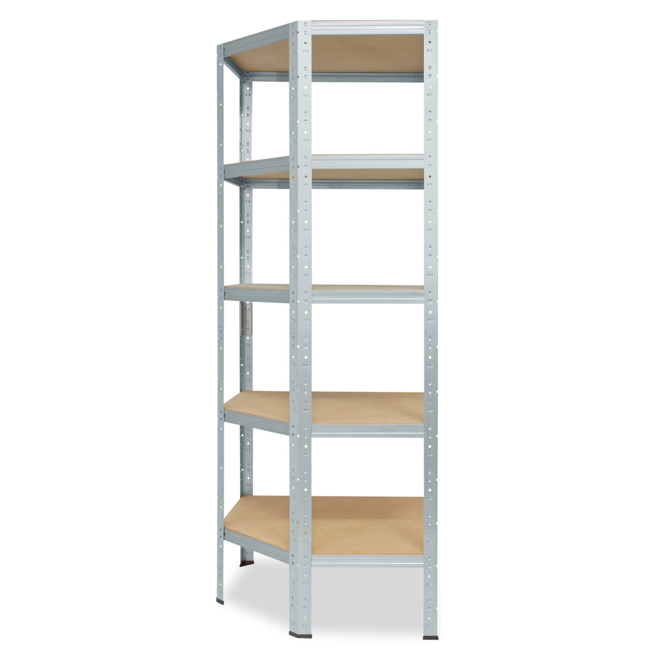 shelfplaza Eckregal HOME, 200x70x45cm verzinkt, Metall Eckregal stehend mit 5 Böden, Corner Shelf 175kg Tragkraft Schwerlastregal Ecke, Steckregal verzinkt Eckregal Keller Garagen Regal