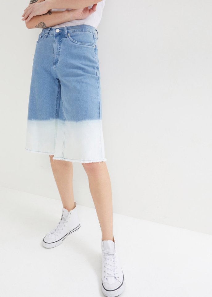 Stretch-Jeans-Bermuda, Dip Dye