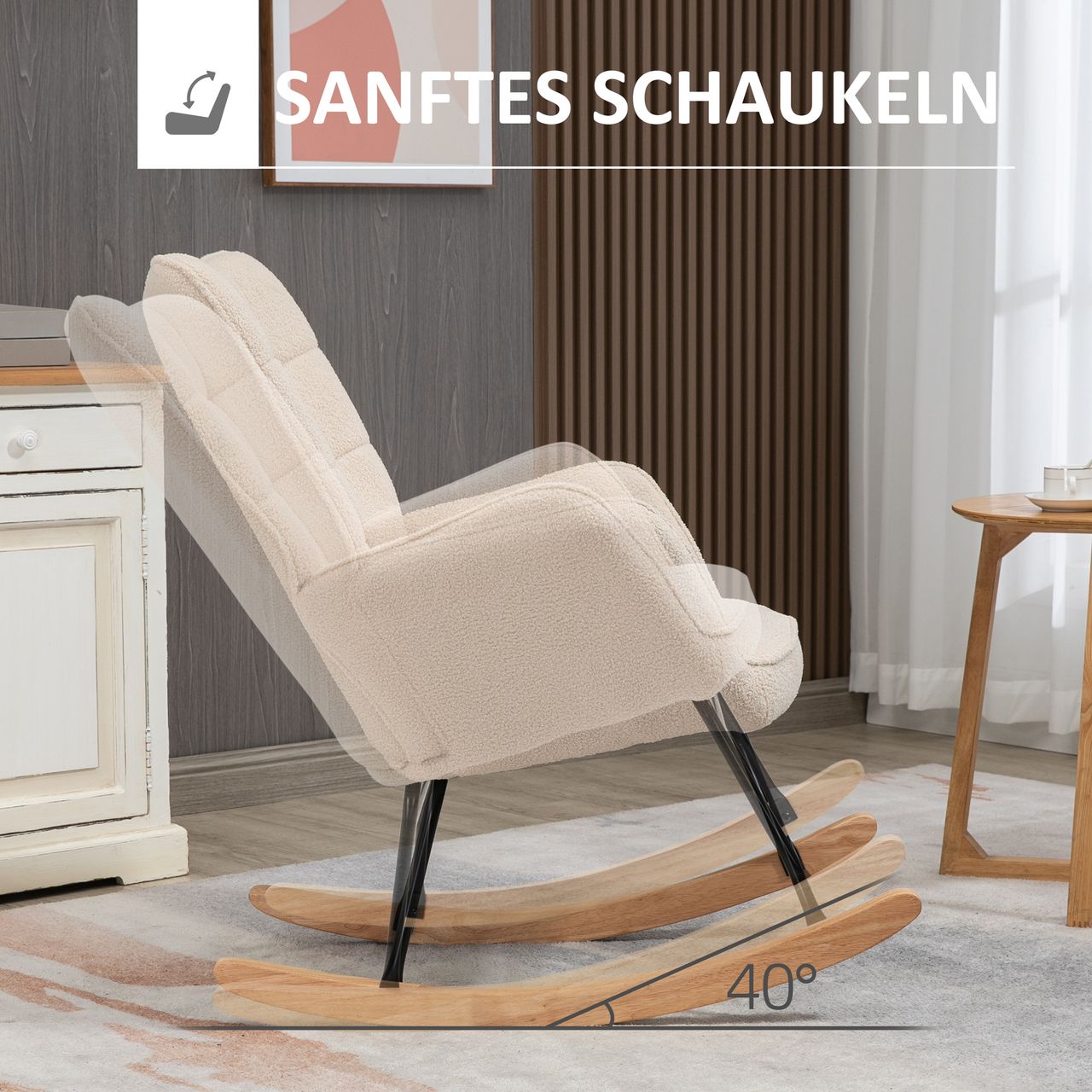 HOMCOM Schaukelstuhl Schwingsessel Akzentstuhl bis 120 kg, Polyester, Beige