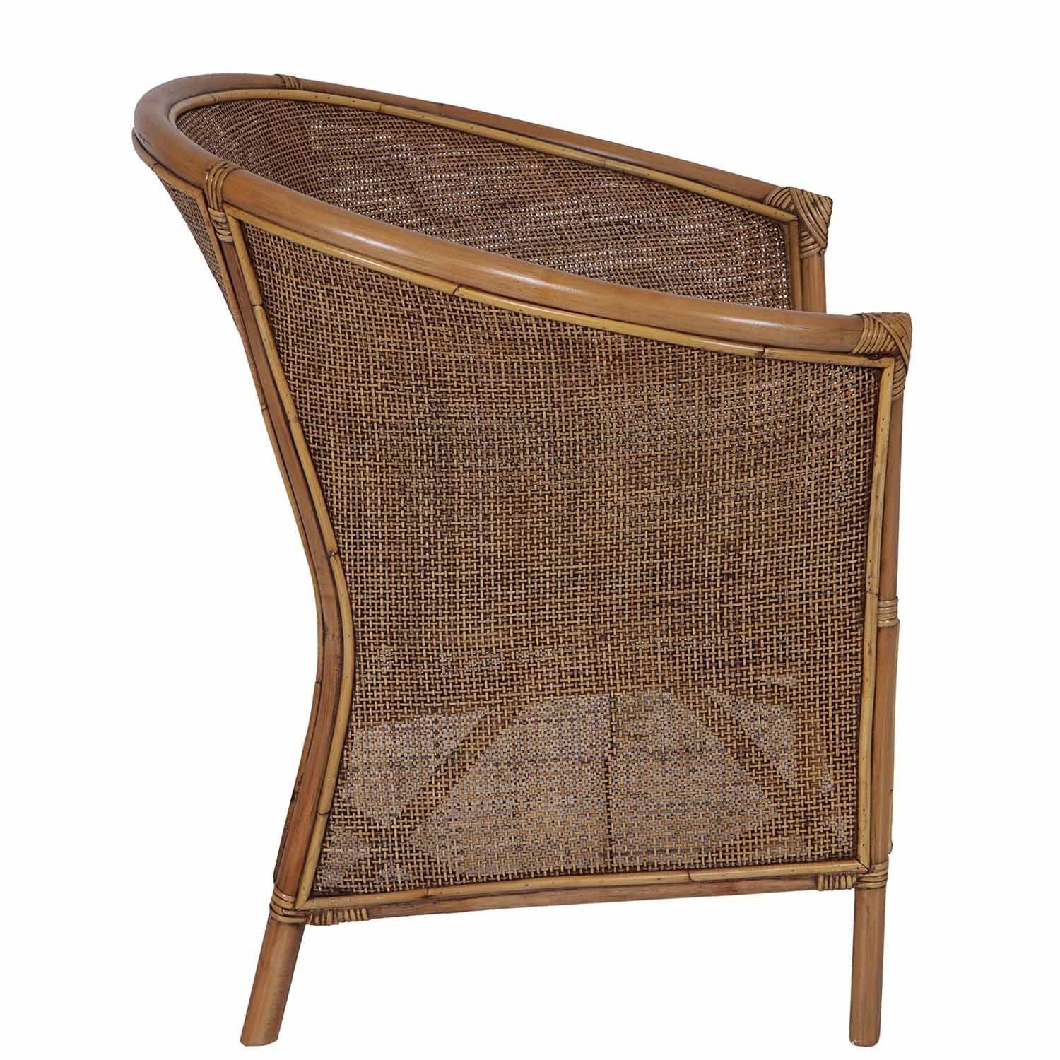 Casa Moro Rattanstuhl Rattansessel Sumatra Braun mit Kissen halbrund Loungesessel, Flechtsessel aus Natur-Rattan handgefertigt