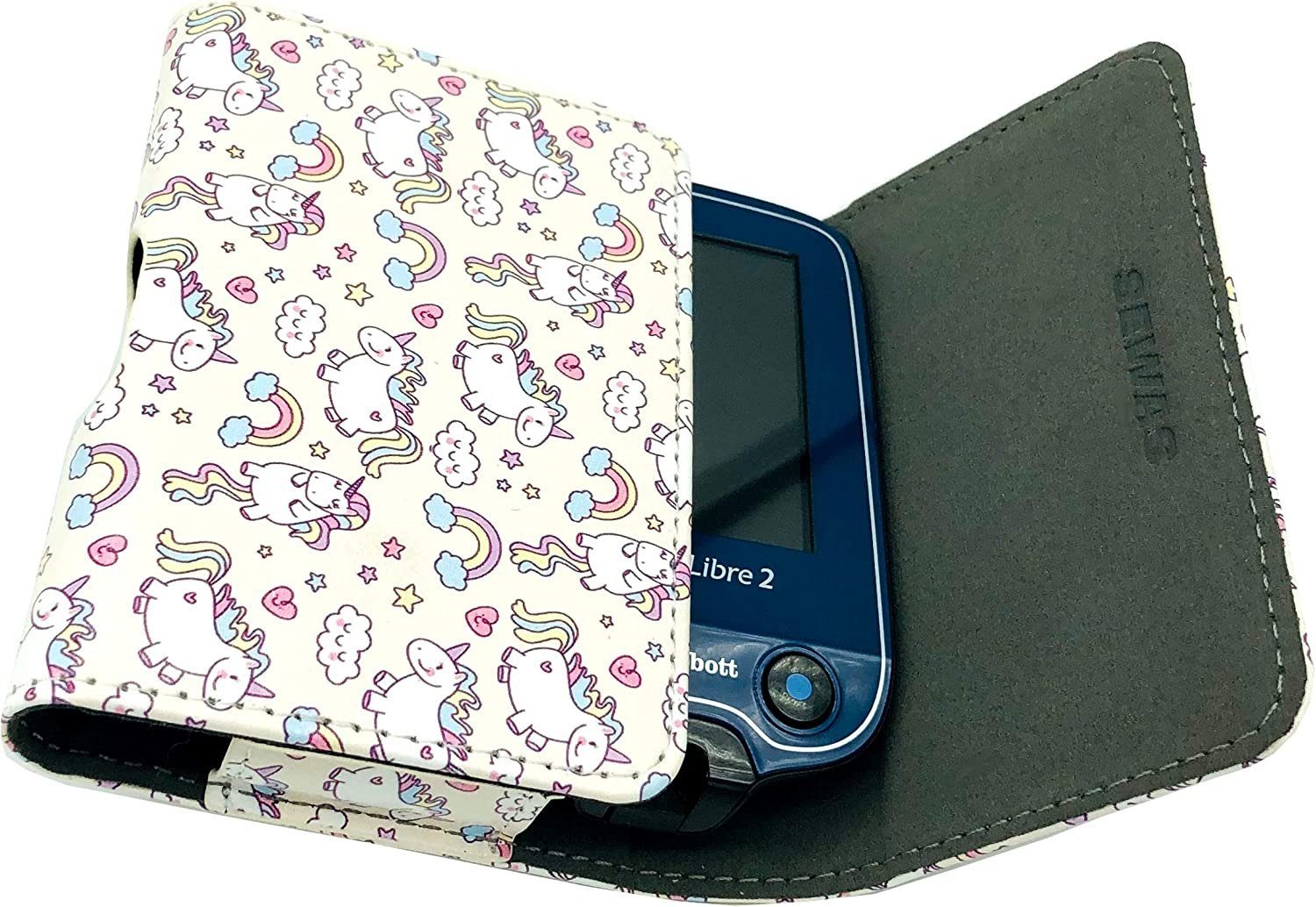SEWAS Diabetic Care Aufbewahrungstasche Tasche Gürteltasche Einhorn Motive für Freestyle Libre Messgerät 3, Gürtelschlaufe, Gürtelclip, schönes Einhorn Design, Magnetverschluss