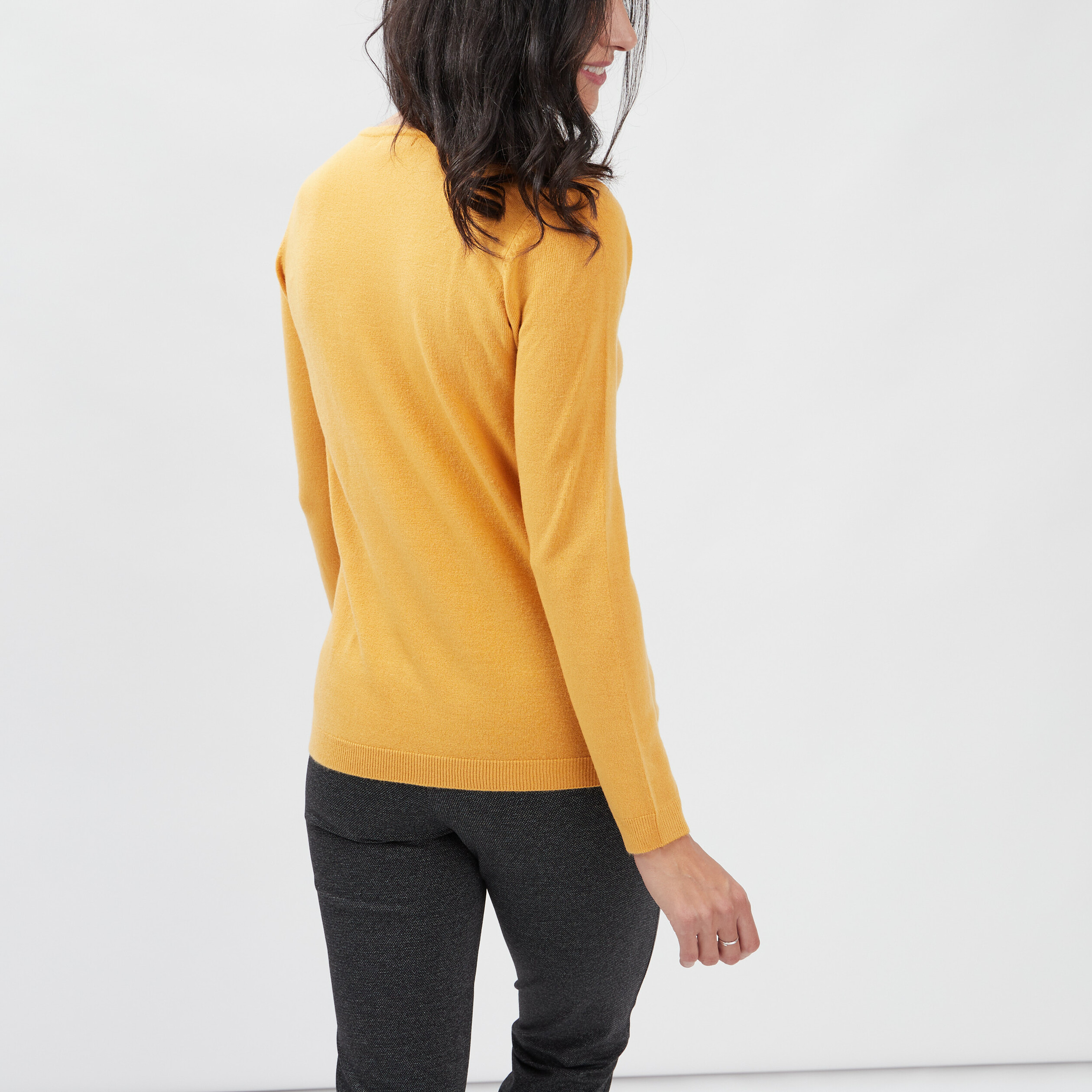 Pull col V manches longues jaune moutarde femme | La Halle