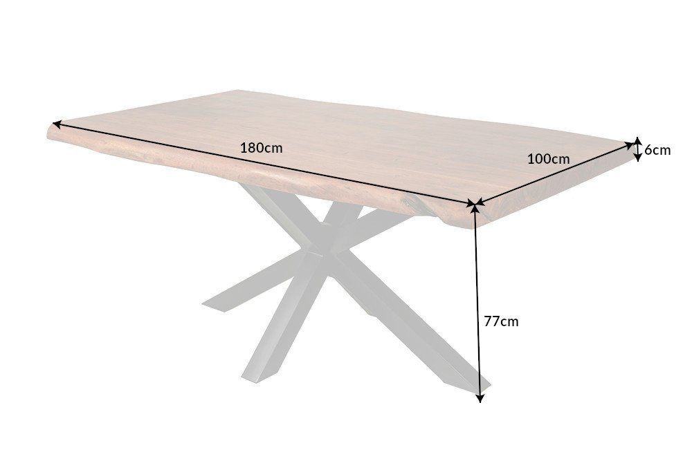 riess-ambiente Baumkantentisch MAMMUT NATURE 180cm honigfarben / schwarz (Einzelartikel, 1-St), Massivholz · Baumkante · Metall · 6cm Platte · Akazie · Industrial