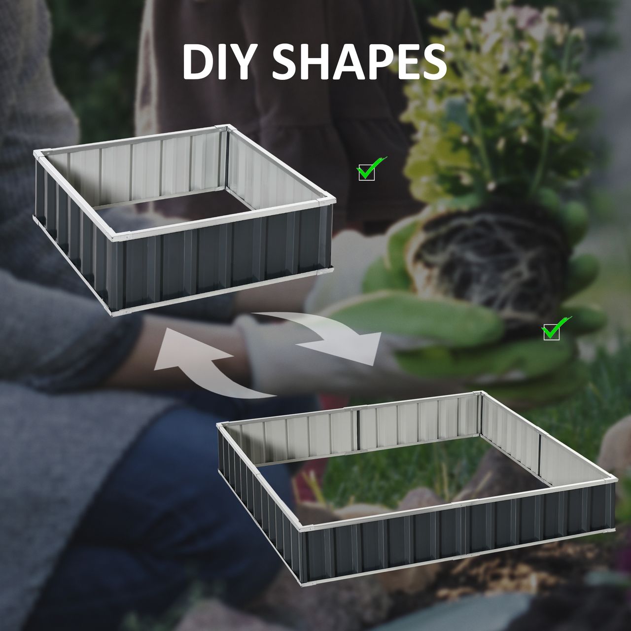Outsunny Hochbeet DIY Gartenbeet mit T-Form-Pflanzenschilder Handschuhe Stahl