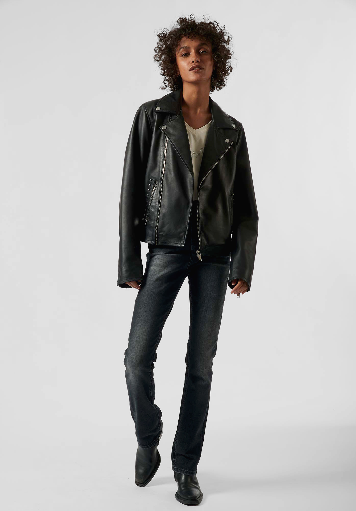 SARY   Veste en cuir noir Femme