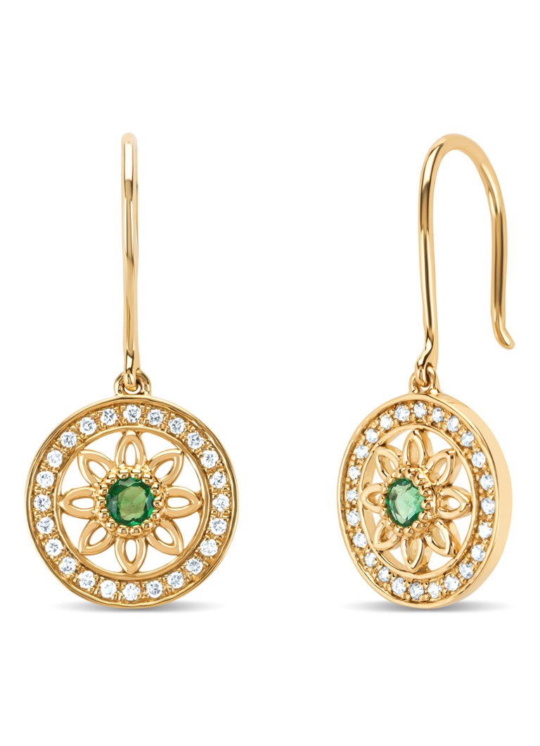 Diamond Point Yellow gold earrings, 0.15 ct emerald, Birthstones