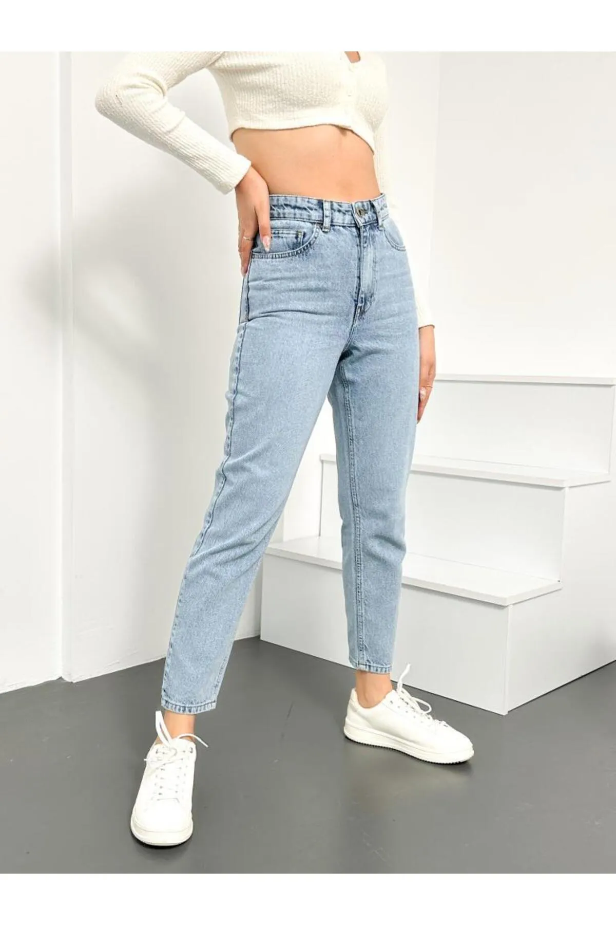 HLT JEANS  Blue Snow Damen-Mom-Jeans mit hoher Taille, Lycra-frei, Denim-Hose aus 100 % Baumwolle, Anna-Modell