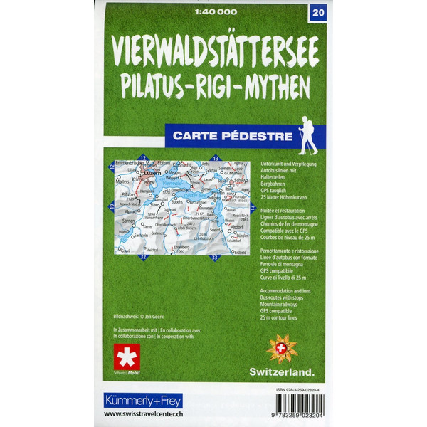 Vierwaldstättersee / Pilatus - Rigi - Mythen 20 Wanderkarte 1:40 000 matt laminiert - Wanderkarte