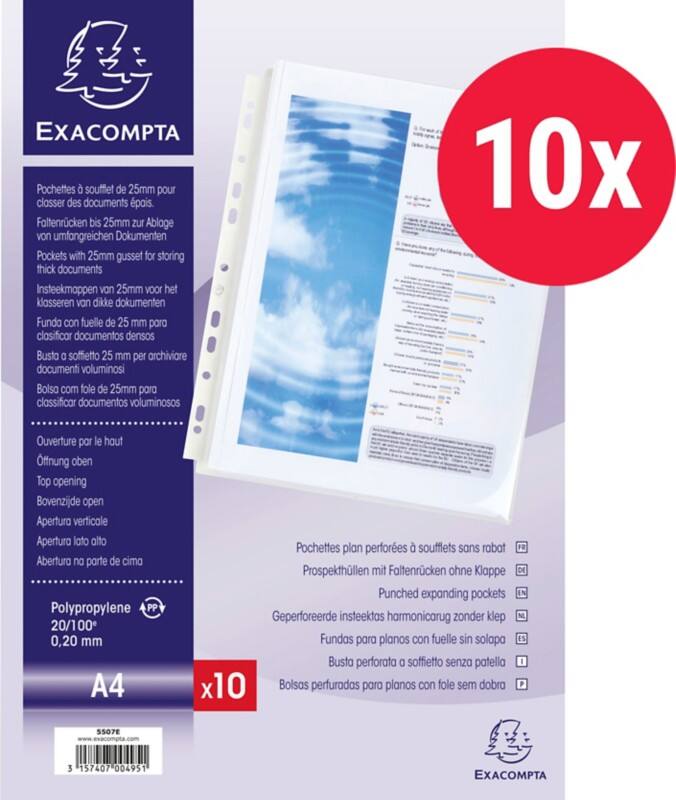 Exacompta Prospekthüllen DIN A4 Polypropylen 0.2 mm Glasklar 10 Stück