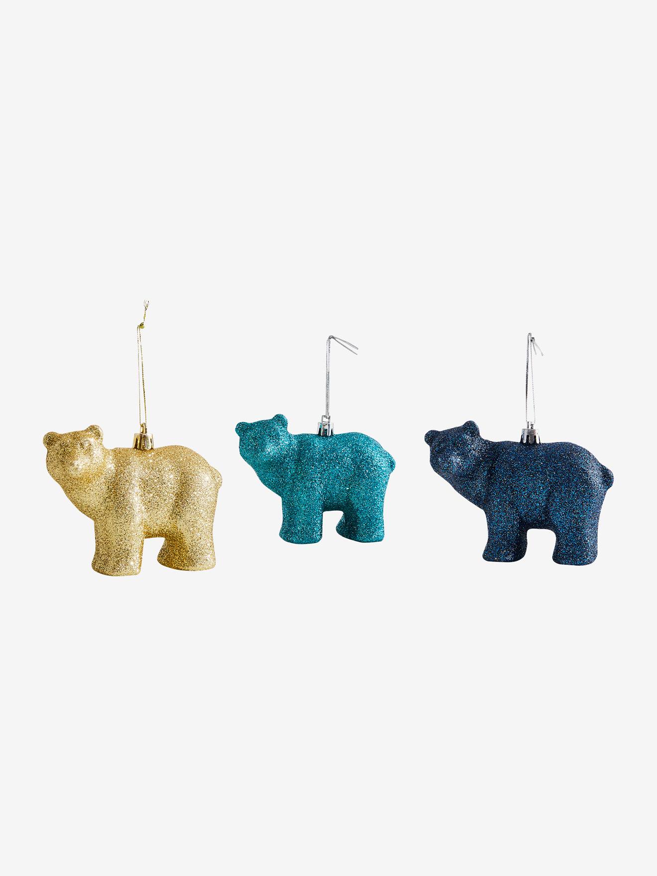 Lot de 3 décorations de Noël Ours pailletés vert