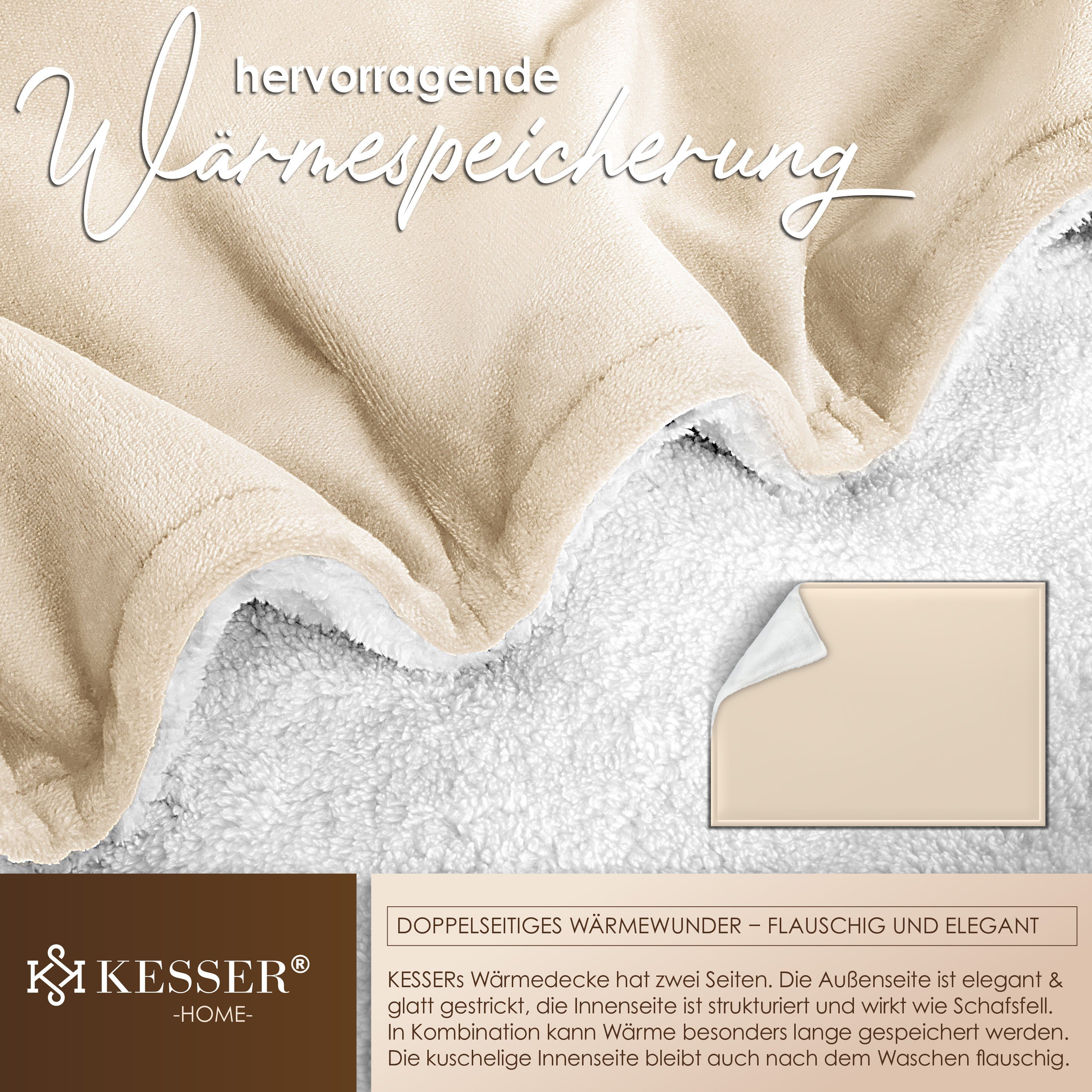 Wohndecke, KESSER, Kuscheldecke Flauschige Sherpa Extra Weich & Warm Wohndecke Flanell