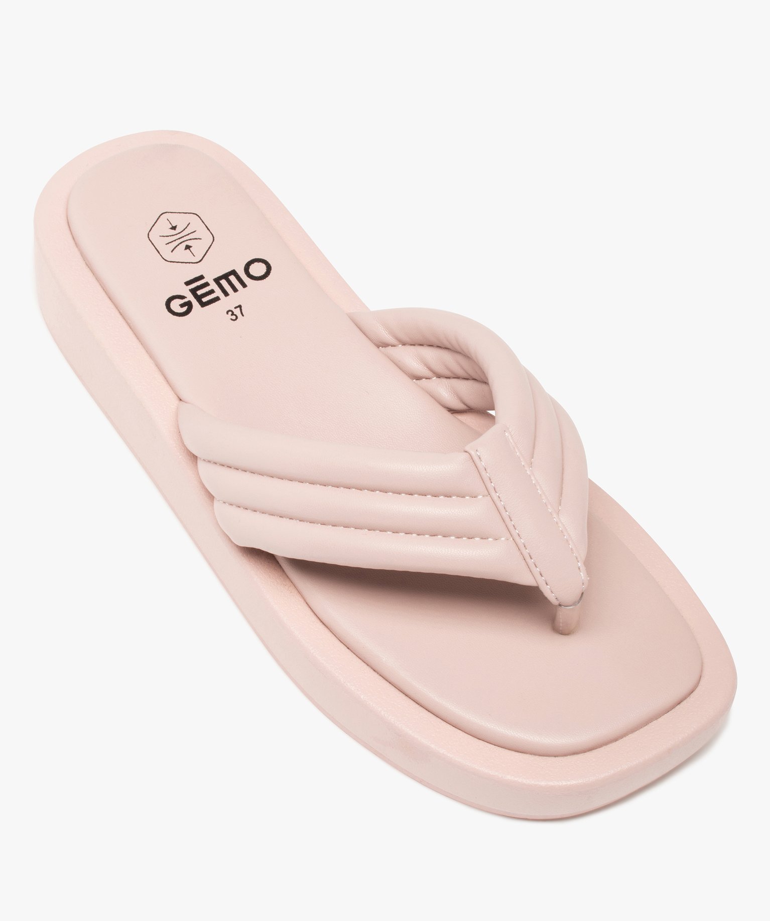 Tongs femme à semelle plateforme et brides rembourrées rose | GEMO