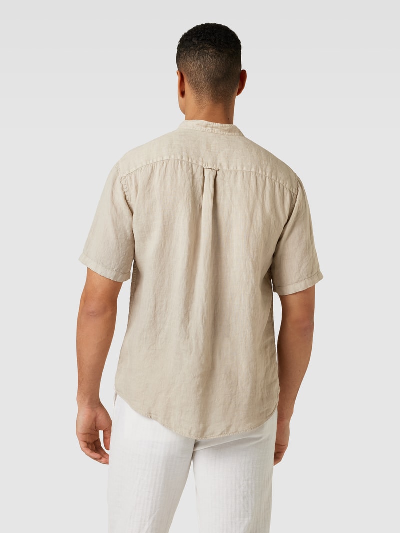 Regular Fit Freizeithemd aus reinem Leinen mit Maokragen in beige