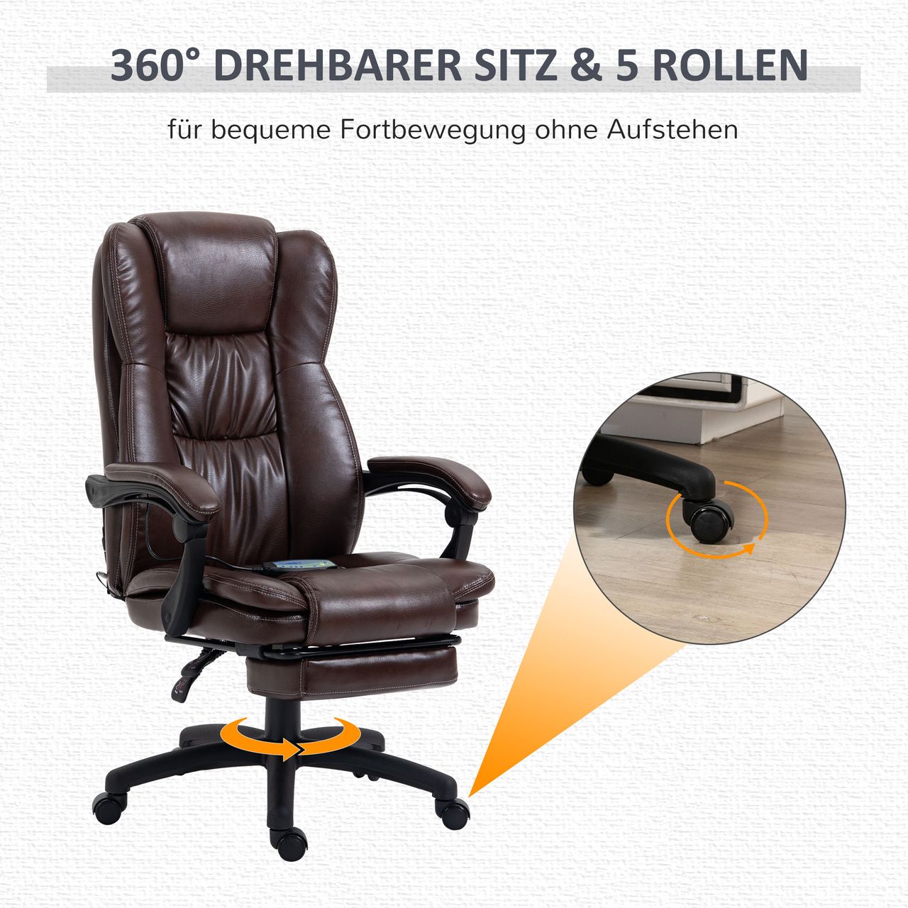 Vinsetto Bürostuhl Drehstuhl mit Massagefunktion Liegefunktion Braun