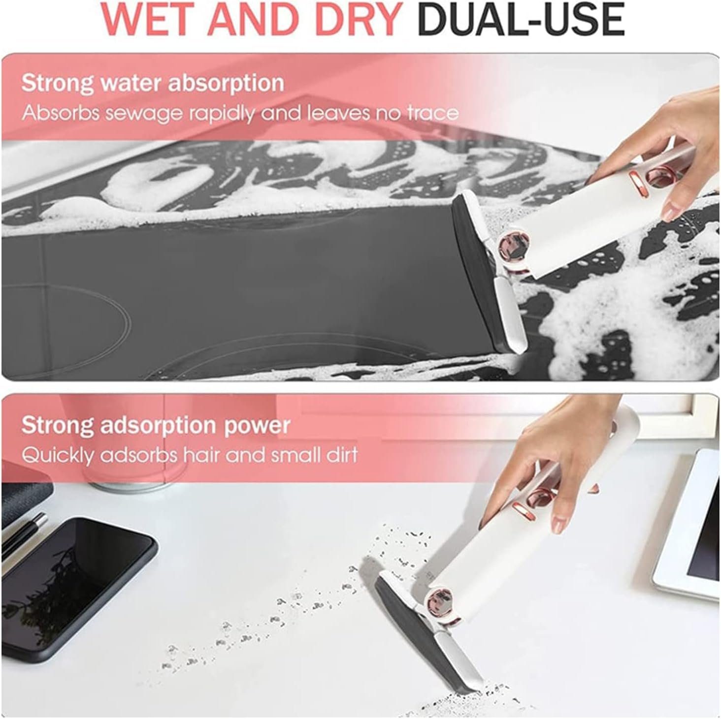 YUHRO Wischmopp Mini-Schwamm-Mopp, tragbar, handwaschbar zur Tischreinigung., Mini-Portable-Mopp mit Mopp und 2 Baumwollköpfen.